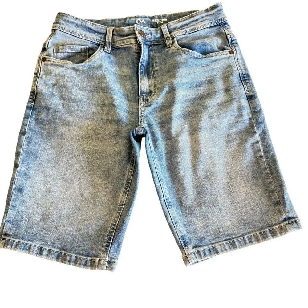 C & A Slim Blue Denim Boys Adjustable  Waist Fly Jeans Shorts Sz 13 #2494